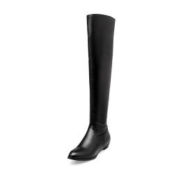 WOkismD Damen Overknee Hohe Stiefel Stretch Dicke Ferse Spitz Zehe Herbst Western Stiefel,Schwarz,46 EU von WOkismD