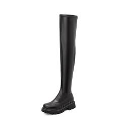 WOkismD Herbst und Winter Große Größe Sexy Stretch Stiefel Low Heel Süße vielseitige Stiefel über dem Knie Stiefel,Schwarz,42 EU von WOkismD