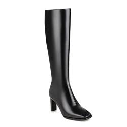 WOkismD Kniehohe Damen-Stiefel aus Lackleder mit seitlichem Reißverschluss, quadratische Zehenpartie, klobiger Absatz, lange Stiefel, modische, klassische Herbst-/Winter-Kleiderschuhe,Schwarz,43 von WOkismD