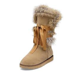 WOkismD Modische Damen-Schneestiefel zum Schnüren, lässiger Komfort, flacher Absatz, kniehohe Stiefel, flacher Absatz, runde Zehen-Stiefeletten, Herbst-Winter-Kunstfell-Schuhe,Braun,41 von WOkismD