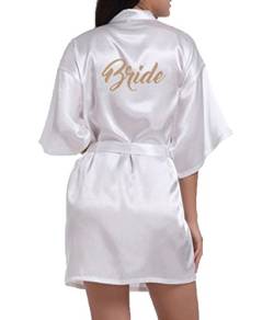 WPFING Braut Nnachthemd für Brautparty Hochzeits Roben Satin Glitter Weiß Medium von WPFING