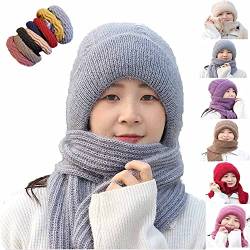 Integrated Ear Protection Windproof Cap Scarf,Knitting Thick Warm Ear Guard Hat,Fashion Winter Warm Knitted Hat for Women (Grey) von WQIAOBX