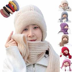 Integrated Ear Protection Windproof Cap Scarf,Knitting Thick Warm Ear Guard Hat,Fashion Winter Warm Knitted Hat for Women (beige) von WQIAOBX