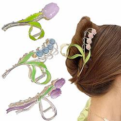 Tulpen-Haarklammer,3 Pcs Retro-Tulpe-Haarklammern Nicht Rutschfest,Damen Haarklauenclip FüR MäDchen Frauen DüNnes Dickes Lockiges Haar (C) von WQIAOBX