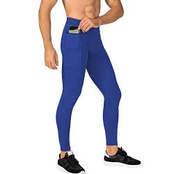 WRAGCFM Herren Kompressionshose Workout Athletic Leggings Laufen Gym Tights mit Taschen, Blau, X-Groß von WRAGCFM