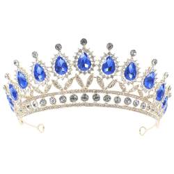 WRITWAA 1 Stück Tiaras Prinzessinnenkrone Hochwertige Kristall-Kopfbedeckung Unverwechselbare Wassertropfenkrone Wunderschöne Haarstütze Für Hochzeit Abschlussball Halloween Blau von WRITWAA