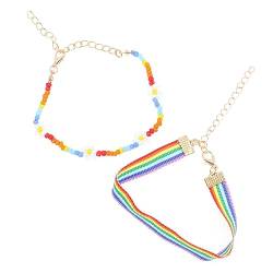 WRITWAA 2st Regenbogen-armband Regenbogen Verstellbares Armband Schmuck Für Paare Bonding-armbänder Für Paare Bond-armbänder Für Paare Paar Schmuck Legierung Blumen Perlenarmband Liebhaber von WRITWAA