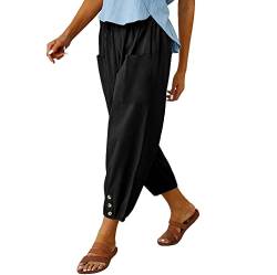 Damen Hohe Taille Hose Kordelzug Caprihose mit Taschen Weitem Bein Cropped Hose für Frauen, Schwarz, X-Groß von WROLEM