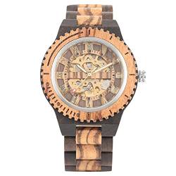 Wooden Watch Mechanical Automatic Men's Hand Watch Wooden Bracelet Strap Roman Numeral Display Party Valentine's Day Friends Gifts Black von WRVCSS