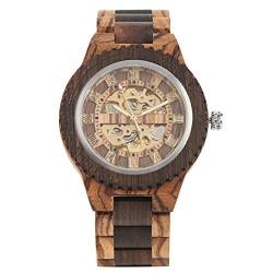 Wooden Watch Mechanical Automatic Men's Hand Watch Wooden Bracelet Strap Roman Numeral Display Party Valentine's Day Friends Gifts Brown von WRVCSS