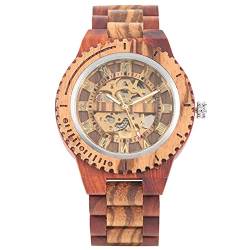 Wooden Watch Mechanical Automatic Men's Hand Watch Wooden Bracelet Strap Roman Numeral Display Party Valentine's Day Friends Gifts red von WRVCSS