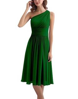 Damen-Brautjungfernkleider mit einer Schulter, kurz, Chiffon, plissiert, formelles Abendkleid, smaragdgrün, 40 von WSEYU