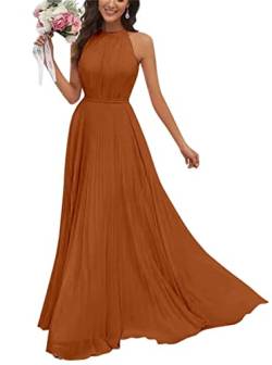Damen Halfter Brautjungfernkleider für Hochzeit Lang A Linie Chiffon Formal Abendkleid 2023 Smaragdgrün, burnt orange, 36 von WSEYU