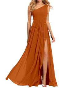 Damen One Shoulder Brautjungfernkleider für Hochzeit Chiffon Plissee Ballkleid mit Schlitz Hochzeit Party Kleider, burnt orange, 36 von WSEYU