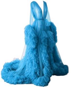 Damen Umstandskleider für Fotoshooting Tüll Roben Lange Ärmel Baby Shower Kleid Schwangerschaft Kleider, blau, 38 von WSEYU