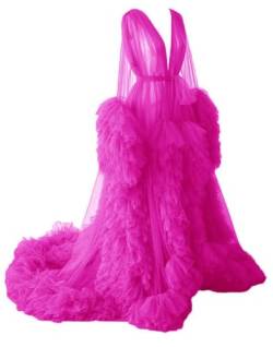 Damen Umstandskleider für Fotoshooting Tüll Roben Lange Ärmel Baby Shower Kleid Schwangerschaft Kleider, hot pink, 52 von WSEYU