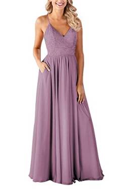 Lange Plissee-Cocktail-Kleider, offener Rücken, schulterfrei, Schlüsselloch, Hochzeit, Party, Abschlussball, Kleider für Damen und Junioren, mauve, 38 von WSEYU