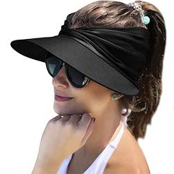 Damen Sonnenblende Hut breite Krempe Sonnenhut UV-Schutz Faltbare Sportblenden, Schwarz, Medium von WSLCN