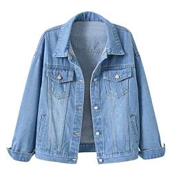 Jeansjacke für Damen Grils Langarm Boyfriend Jeans Jacken Lose Mantel, hellblau, 46 von WSLCN