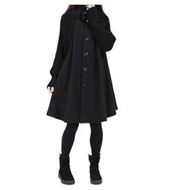 WSLCN Cape Patchwork Mantel Oversize Damen Sweatkleid Swing A-Line Schwangerschaft Single-Breasted Jacke Kleid Großer Saum Baumwolle Winter Vintage Poncho FR 50 (Asien XXL) Schwarz von WSLCN