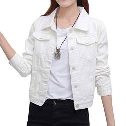 WSLCN Damen Jeansjacke Denim Jacke Kurz Slim Fit Übergangsjacke weiß Brust 31.5 inch(Asie M) von WSLCN
