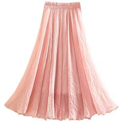 WSLCN Damen Klassik Chiffon Rock Plissee Maxi Skirt Strandröcke Groß Swing Sommerrock Pink L (Länge 95cm /Taille 58-94cm) von WSLCN