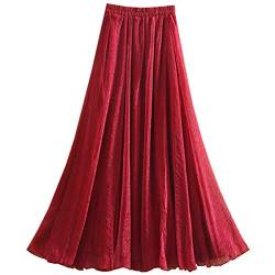 WSLCN Damen Klassik Chiffon Rock Plissee Maxi Skirt Strandröcke Groß Swing Sommerrock Weinrot XL (Länge 100cm /Taille 58-94cm) von WSLCN