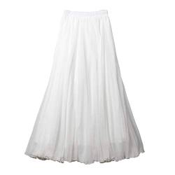 WSLCN Damen Klassik Chiffon Rock Plissee Maxi Skirt Strandröcke Groß Swing Sommerrock Weiß S (Länge 85cm /Taille 58-94cm) von WSLCN