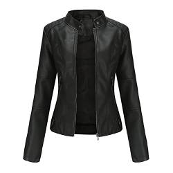 WSLCN Damen Lederjacke PU-Leder Kurze Schmale Stehkragen Jacken Einfach Mantel Schwarz M von WSLCN