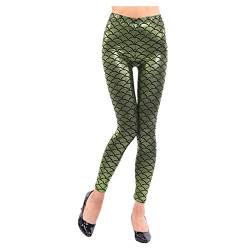 WSLCN Damen Leggings Sexy Meerjungfrau Glanz Leggings Fisch Schuppen Scale Glänzend Strumpfhose Hose Casual Hell Grün DE S(Asie L) von WSLCN