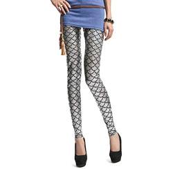 WSLCN Damen Leggings Sexy Meerjungfrau Glanz Leggings Fisch Schuppen Scale Glänzend Strumpfhose Hose Casual Silber X DE M(Asie XL) von WSLCN