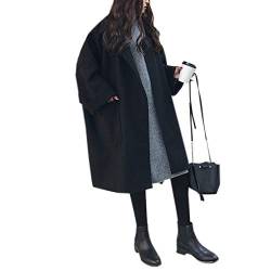 WSLCN Damen Oversize Wollmantel Herbst Jacke Winter Mantel Casual Einfarbig Mittellang Schwarz DE XS(Asie M) von WSLCN