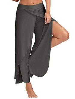 WSLCN Damen Tanzhose Locker Hose Bauchtanz Pilates Yoga Elastizität Lange Dünn Leicht Split Dunkel Grau Label Asie 4XL :Taille 72-92cm von WSLCN