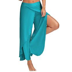 WSLCN Damen Tanzhose Locker Hose Bauchtanz Pilates Yoga Elastizität Lange Dünn Leicht Split Hell Blau Label Asie M :Taille 62-82cm von WSLCN