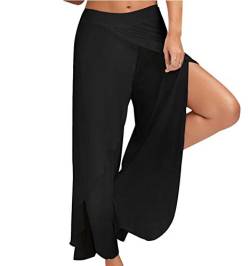 WSLCN Damen Tanzhose Locker Hose Bauchtanz Pilates Yoga Elastizität Lange Dünn Leicht Split Schwarz Label Asie M :Taille 62-82cm von WSLCN