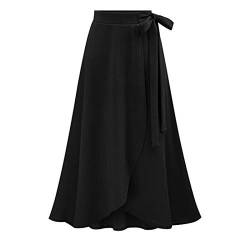 WSLCN Damen Vintage Rock Lang Schnüren Elegant Boho Chiffon Unregelmäßigen Röcke Strand High Slit Skirt Große Größe Schwarz(Strick) (Asie 5XL) Für 90-100kg von WSLCN