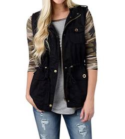 WSLCN Damen Weste Winter Frühling Weste Warm Mantel Reißverschluss ärmellos leicht warm Outdoor Jacke mit Taschen Gr. 46, Schwarz von WSLCN