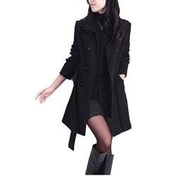 WSLCN Damen Wolljacke Trenchcoat Trench Winter mantel Zweireiher Mittellang Herbst Schwarz DE M(Asie XL) von WSLCN