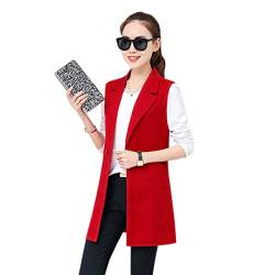 WSLCN Damen ärmellose Cardigan Weste Blazer Office Lady Long Vest Top Jacke Mantel mit Knopftaschen Gr. 34, rot von WSLCN