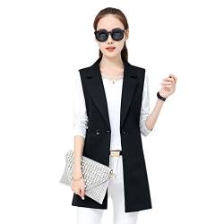 WSLCN Damen ärmellose Cardigan Weste Blazer Office Lady Long Vest Top Jacke Mantel mit Knopftaschen Gr. 40, Schwarz von WSLCN