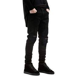 WSLCN Herren Denim Destroyed Jeans Stretch Zerrissene Loch Hose Slim Fit Männer Casual Freizeithose Farbwahl Schwarz W40(101CM/39.7 inch) von WSLCN