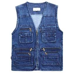 WSLCN Herren Jungen Weste Jeansweste Denim Weste Vest Freizeit Outdoors Multi-Taschen Blau DE S/M (Asie XL) von WSLCN