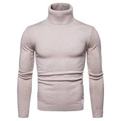 WSLCN Herren Rollkragen Pullover Slim Fit Einfarbig Klassik Umlegekragen Strickshirt Sweater Freizeit Tops (DE L (Asie XL), Beige) von WSLCN