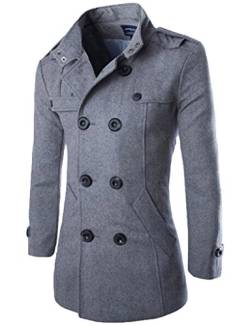 WSLCN Herren Schick Business Mantel Jacke Klassische Trenchcoat Zweireiher Dunkelgrau DE S (Asiatisch L) von WSLCN