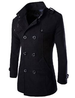 WSLCN Herren Schick Business Mantel Jacke Klassische Trenchcoat Zweireiher Schwarz DE XS (Asiatisch M) von WSLCN