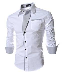 WSLCN Herren Schick glänzend Langarm Hemd Freizeithemd Slim Fit Kontrastfarben Weiß asiatisch L (DE S) von WSLCN