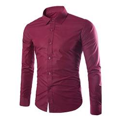 WSLCN Herren Schlicht Modisch Business Freizeit Hemden Langarm Einfarbig Burgundy DE XS (Asiatisch M) von WSLCN