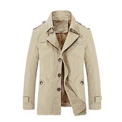 WSLCN Herren Trenchcoat Kurz Einreihig Leicht Mittellang Schlank Windbreaker Baumwolle Jacken Gr. L, Beige (mit Fleecefutter). von WSLCN