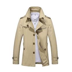 WSLCN Herren Trenchcoat Kurz Einreihig Leicht Mittellang Schlank Windbreaker Baumwolle Jacken Gr. XL, beige von WSLCN