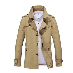 WSLCN Herren Trenchcoat Kurz Einreihig Leicht Mittellang Schlank Windbreaker Baumwolle Jacken Gr. XL, khaki von WSLCN